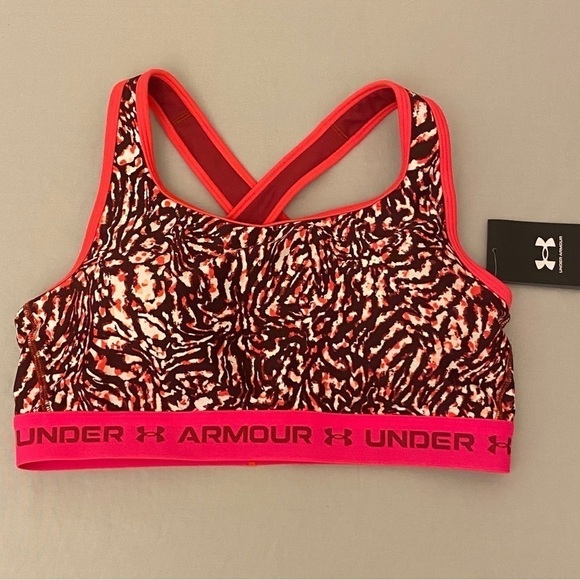 Under Armour NWT Crossback Mid Compression Sports Bra 1X (40DD, 40DDD, 42D) Pink - Picture 3 of 9
